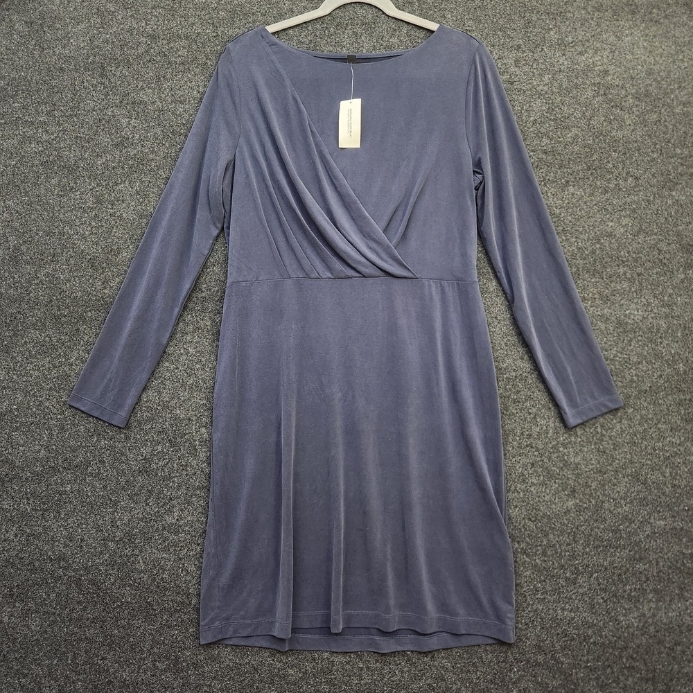 Banana Republic Women Large Slate Blue Drape Front Dress Quiet Luxury Minimalist
